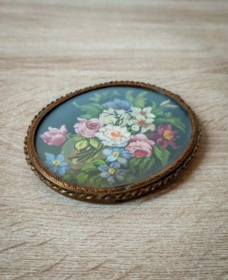 Quadretto Bouquet Floreale Olio 9,5x12 Cm Vintage