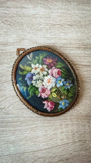 Quadretto Bouquet Floreale Olio 9,5x12 Cm Vintage