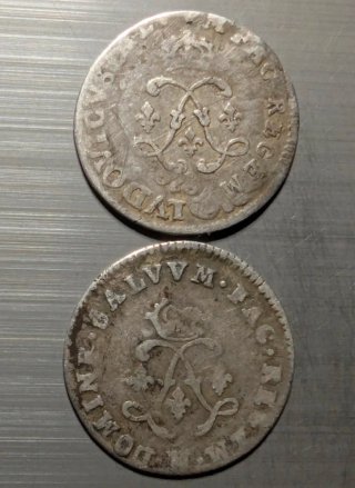 Francia 2 monedas 4 sols 2 deniers 1692-93 plata