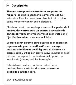 Sistema corredero para puertas negro