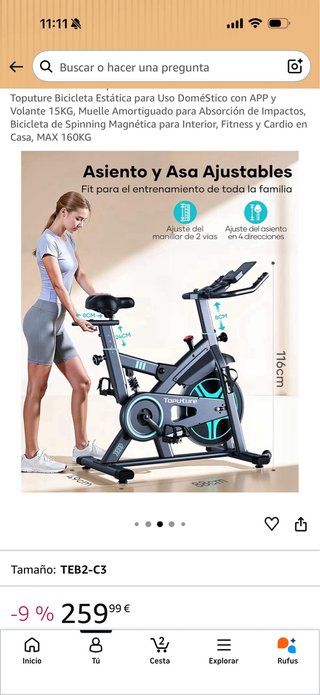 Bicicleta Estática Toputure con APP