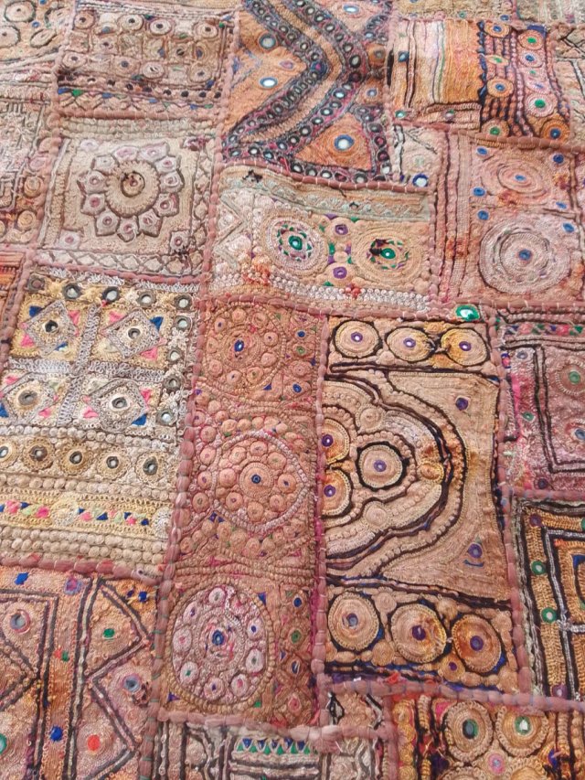 Tapiz antiguo India patchwork espejos