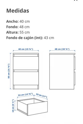 Comodino Malm Ikea 2 cassetti in legno