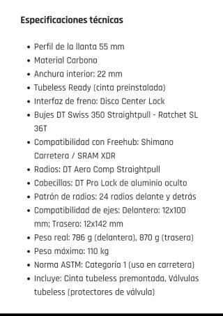 Ruedas DT Swiss ARC 1600 Perfil 55