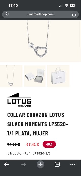 Conjunto Lotus Plata Corazón infinito
