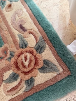 Alfombra estilo oriental verde y rosa (2)