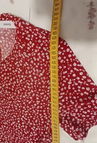 Vestido Mango rojo y blanco estampado