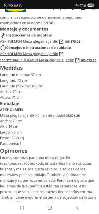 Mesa plegable exterior ASKHOLMEN + 4 sillas