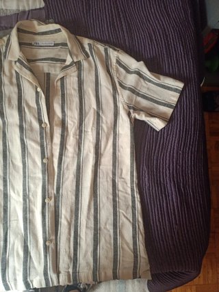 Camisa Zara Rayas Beige y Negro
