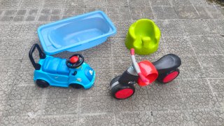 Pack Cochecito, moto, bañera y asiento infantil