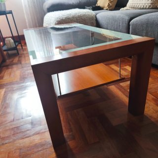 Mesa de salón madera y cristal