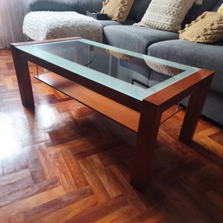 Mesa de salón madera y cristal
