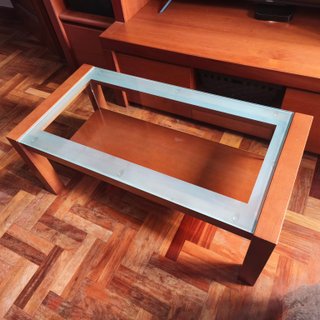 Mesa de salón madera y cristal