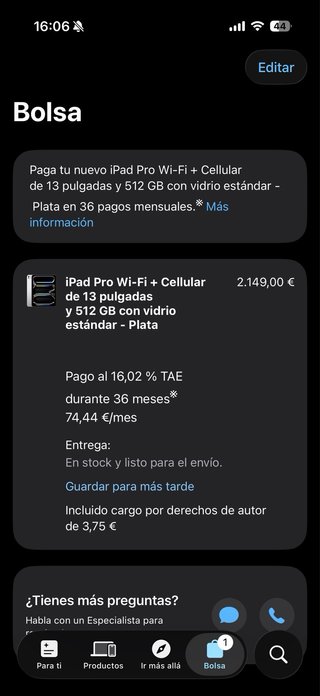 iPad Pro 13” 512Gb Wifi + 5G Precintado