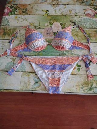 Bikini mujer naranja y morado
