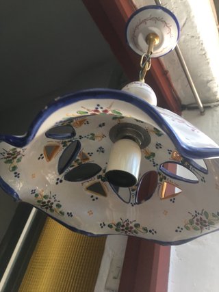 Lámpara techo cerámica azul y blanca de talavera