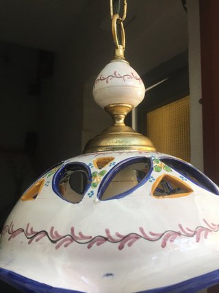 Lámpara techo cerámica azul y blanca de talavera