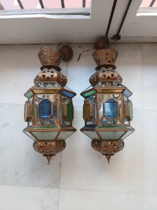 Pareja Faroles Árabes Latón y Cristal