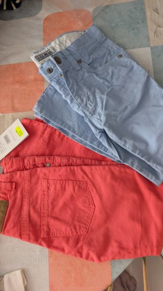 Vaqueros niño colores azul y coral talla 4