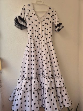 Vestido Flamenca Niña Lunares Blanco y Negro