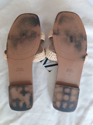 Sandalias Zara Rafia Beige y Doradas