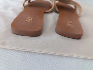 Sandalias Zara Rafia Beige y Doradas