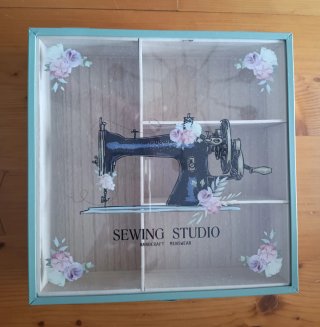 Caja de costura madera tapa cristal