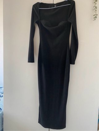 Vestido Negro Largo Manga Larga