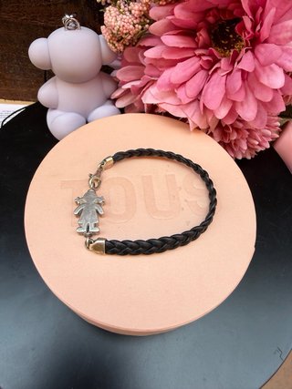 Pulsera Tous niña plata y piel negra