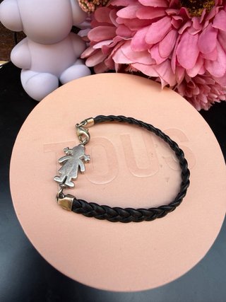 Pulsera Tous niña plata y piel negra