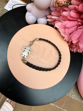 Pulsera Tous niña plata y piel negra