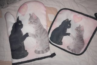 Solidario: Guante de cocina y agarradera gatos