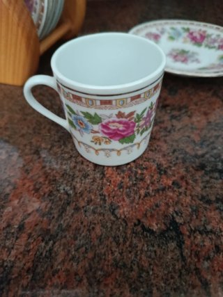 Juego de café con soporte de madera