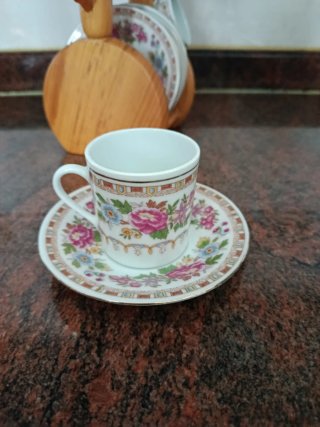 Juego de café con soporte de madera