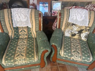2 sillones orejero antiguo tela y madera