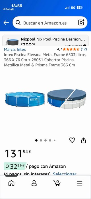 Piscina desmontable Intex Metal Frame 3.66m