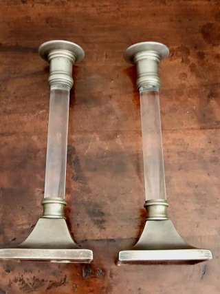 Coppia Candelieri Vintage Metallo Plexiglass