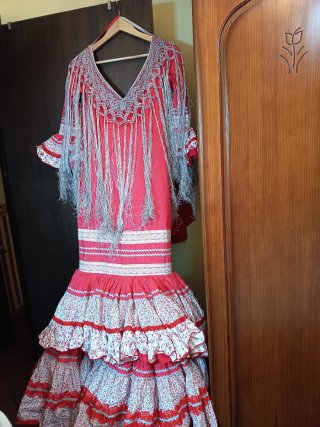 2,Trajes Flamenca Talla 38 Azul Blanco