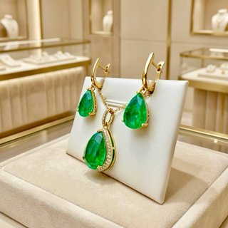 Set Collar y Pendientes Nano Esmeralda Gota