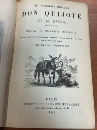 libro antiguo de El Quijote editado en paris 1893