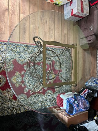 Mesa comedor cristal y hierro