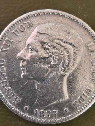Moneda Plata 5 Pesetas Alfonso XII 1877
