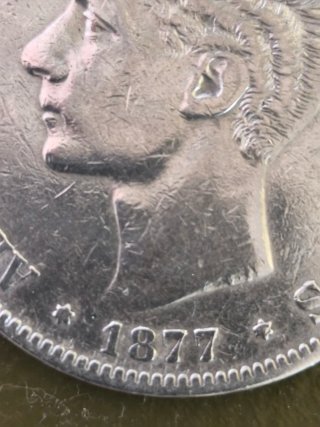 Moneda Plata 5 Pesetas Alfonso XII 1877