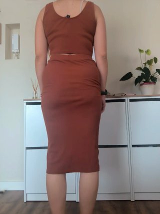 Conjunto Top y Falda Botones Marrón