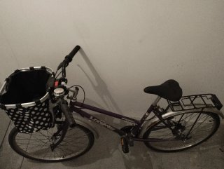 Bicicleta Morada con Cesta y Portabultos