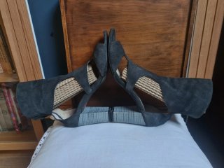 Sandalias botín de ante azul/gris oscuro Zara T39