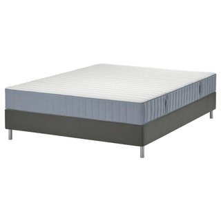 Base de cama LYNGÖR gris y blanca, tela desenfunda