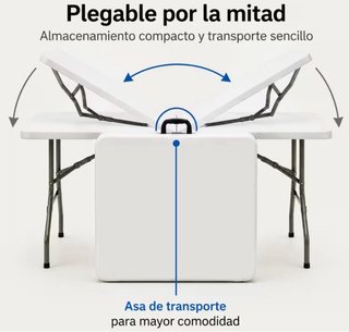 Mesa y 2 bancos Plegables Blanco y Gris
