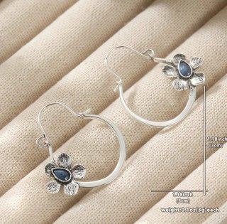 Pendientes Aro Flor Azul Plateados.