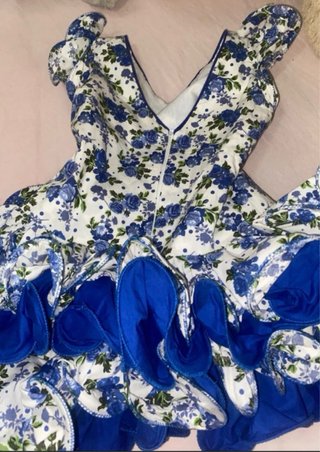 Vestido Flamenca Niña Flores Azul Blanco